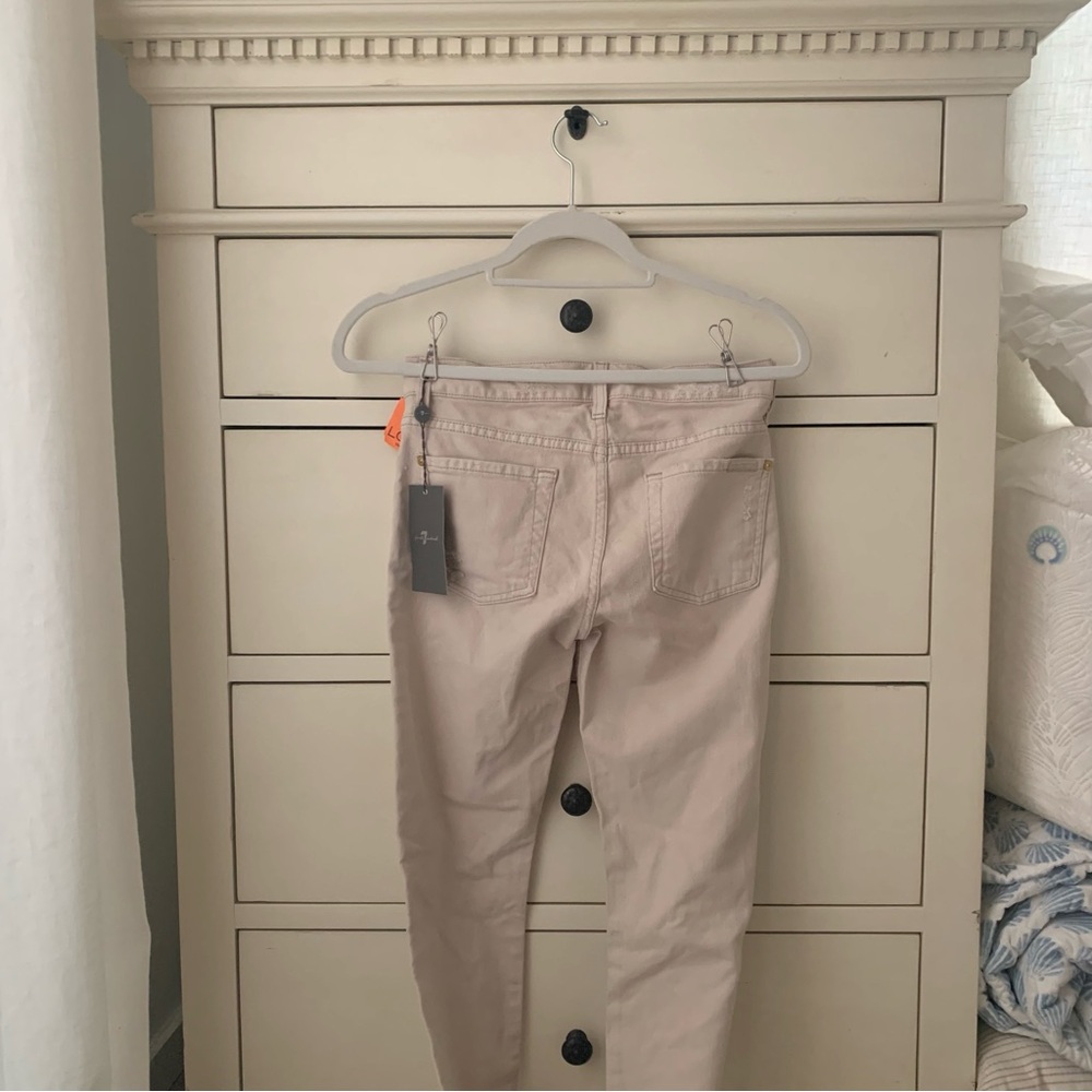 7 For All Mankind Distressed Slim Cigarette Leg Khaki Beige - Picture 7 of 14